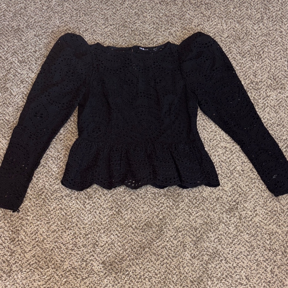 Ina Black Eyelet Lace Top Medium